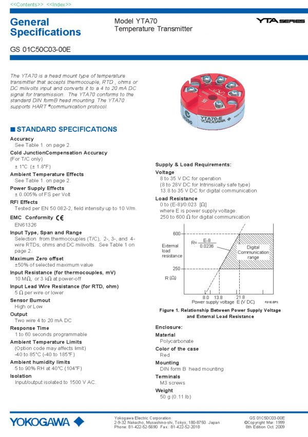 Yta70 Model YTA70 Temperature Transmitter – Amthailand